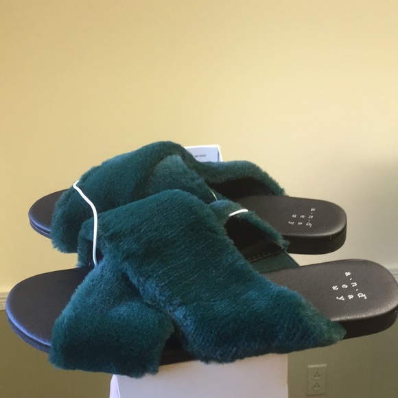 a new day Shoes - Green Faux Fur A New Day Sandals new